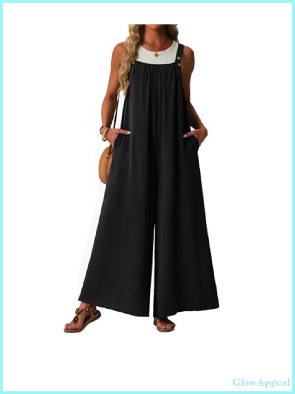 Boho Wide Leg Jumpsuit Romper with Pockets Summer Casual
